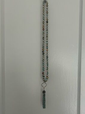 Beaded Tassel Necklace in Aqua and Tans